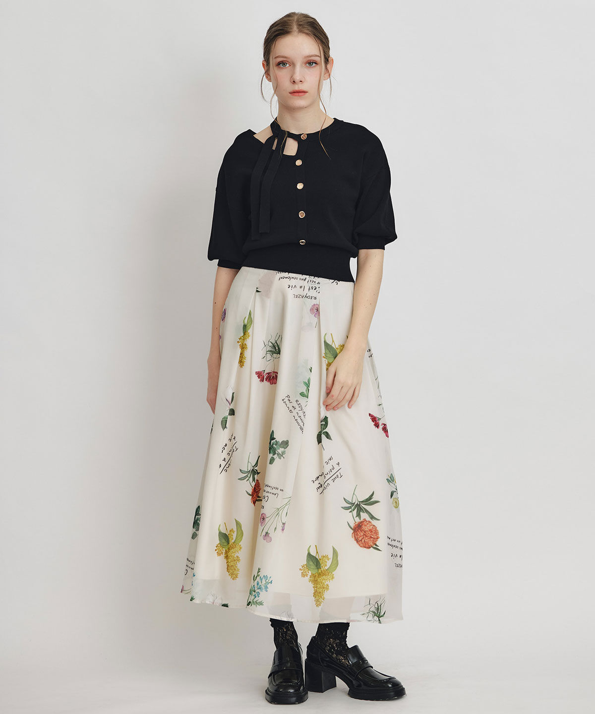 REDYAZEL「アシメカットデザインハーフスリーブニットプルオーバー」|ニット・セーター|