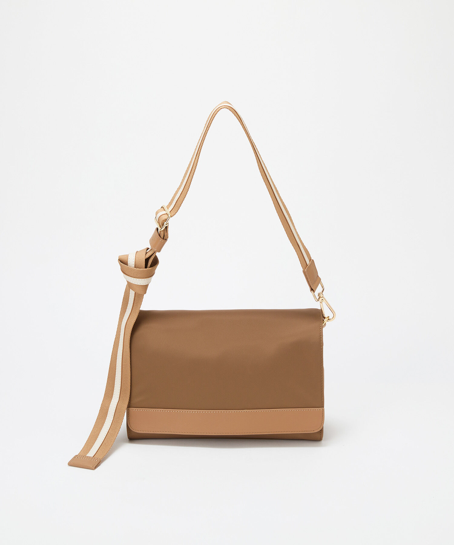 TOPKAPI TREASURE「【TREASURE TOPKAPI】ナイロン ストライプ ベルト フラップ ショルダー バッグ」|ショルダー・メッセンジャー|キャメル