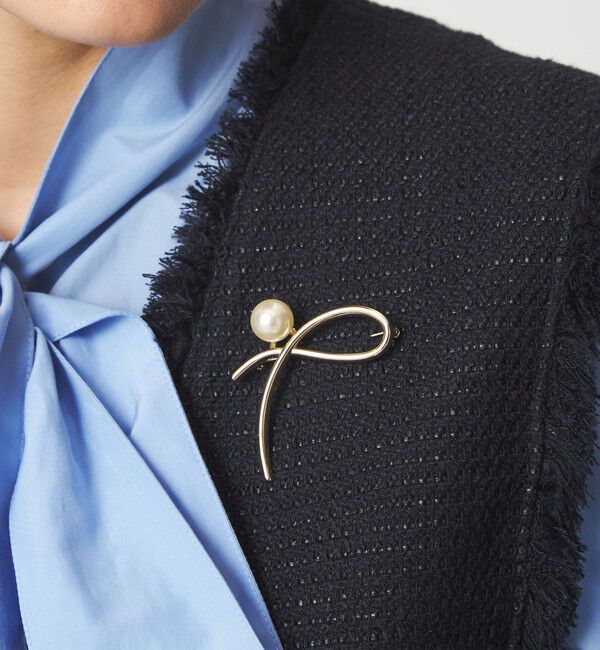 UNITED ARROWS green label relaxing「メタルライン＆フェイクパール ブローチ」|ブローチ・コサージュ|GOLD