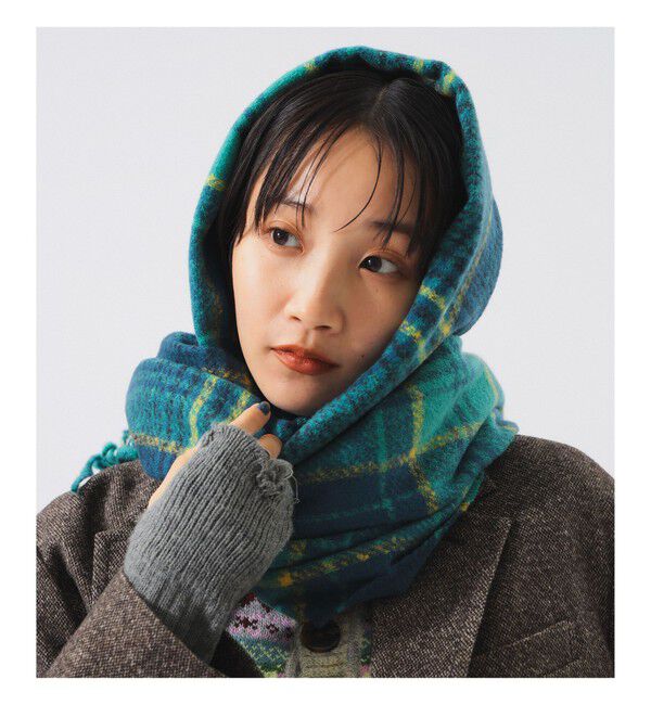 BEAMSBOY「大判 チェック柄 ストール」|マフラー|NAVY