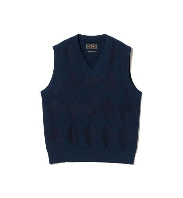 BEAMS PLUS「Shadow Argyle Vest」|ニット・セーター|NAVY