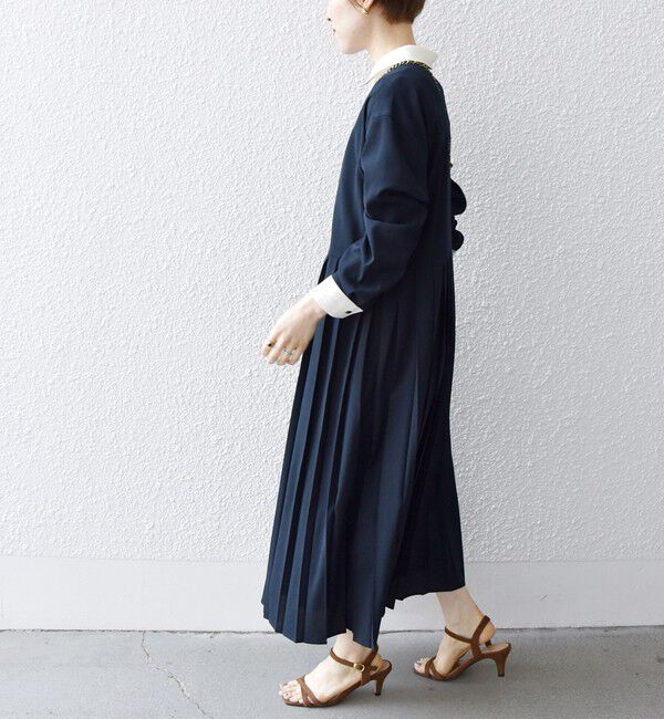 SHIPS any「SHIPS any:〈洗濯機可能〉ジョーゼット プリーツ バイカラー ワンピース」|ワンピース|