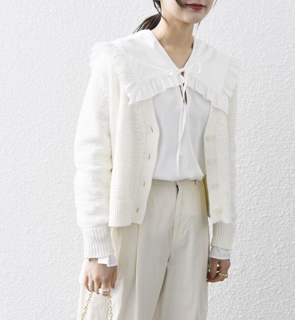 SHIPS any「SHIPS any:〈洗濯機可能〉コットン サテン フリル カラー ブラウス」|シャツ・ブラウス|