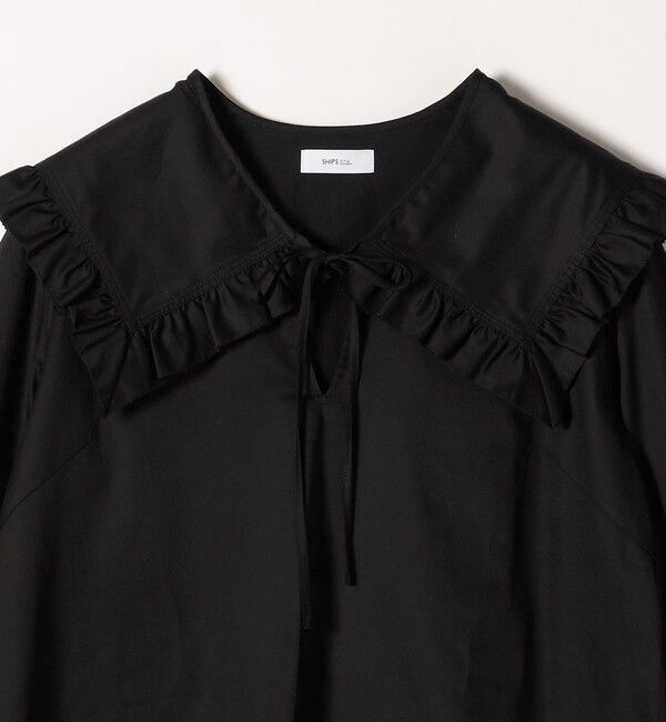 SHIPS any「SHIPS any:〈洗濯機可能〉コットン サテン フリル カラー ブラウス」|シャツ・ブラウス|