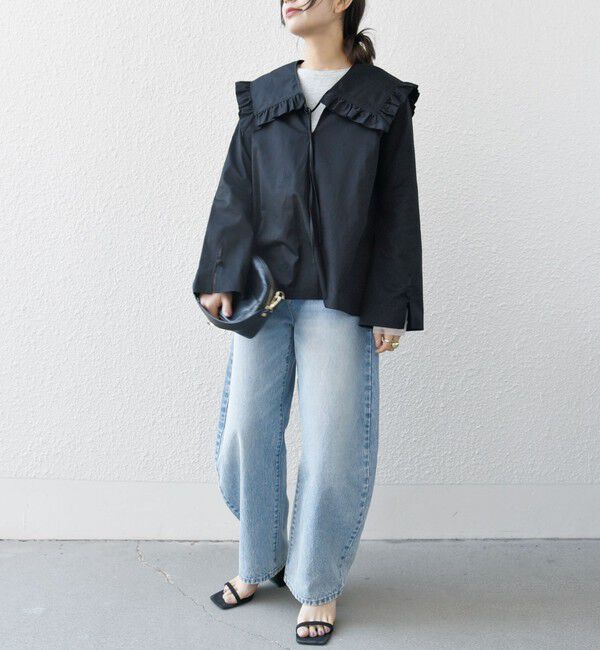 SHIPS any「SHIPS any:〈洗濯機可能〉コットン サテン フリル カラー ブラウス」|シャツ・ブラウス|