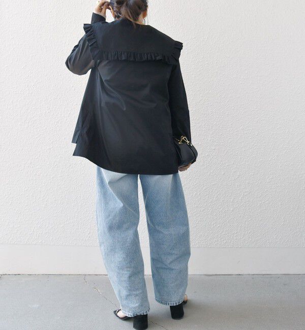 SHIPS any「SHIPS any:〈洗濯機可能〉コットン サテン フリル カラー ブラウス」|シャツ・ブラウス|