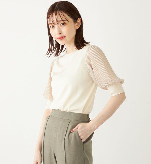 SHIPS Colors 「SHIPS Colors:〈手洗い可能〉プリーツ コンビ 5分袖 ニット◇」|ニット・セーター|