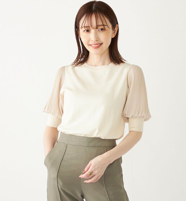 SHIPS Colors 「SHIPS Colors:〈手洗い可能〉プリーツ コンビ 5分袖 ニット◇」|ニット・セーター|