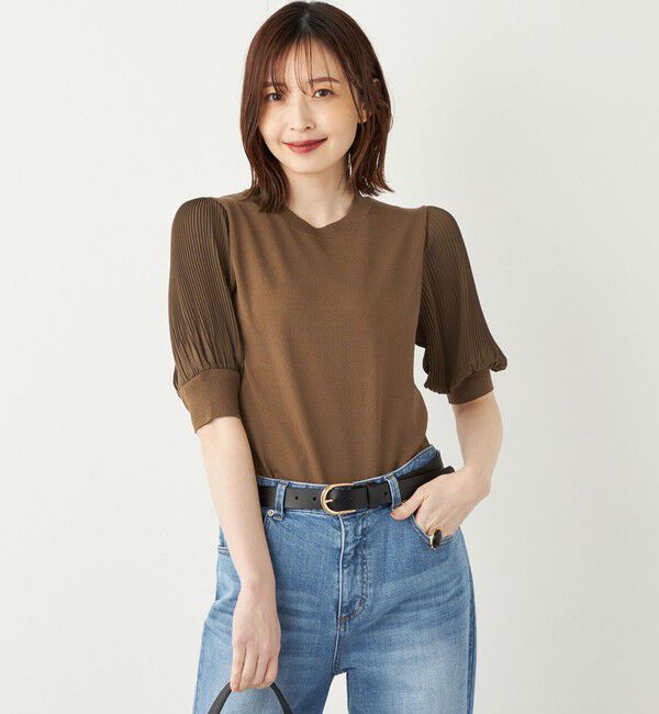 SHIPS Colors 「SHIPS Colors:〈手洗い可能〉プリーツ コンビ 5分袖 ニット◇」|ニット・セーター|