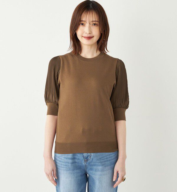 SHIPS Colors 「SHIPS Colors:〈手洗い可能〉プリーツ コンビ 5分袖 ニット◇」|ニット・セーター|