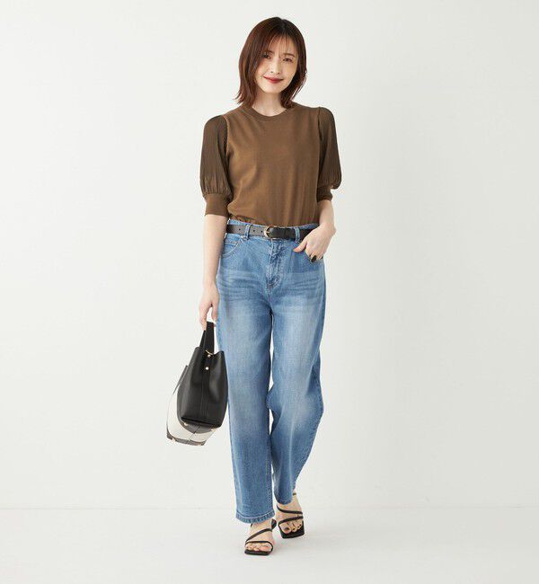 SHIPS Colors 「SHIPS Colors:〈手洗い可能〉プリーツ コンビ 5分袖 ニット◇」|ニット・セーター|