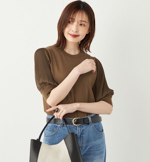 SHIPS Colors 「SHIPS Colors:〈手洗い可能〉プリーツ コンビ 5分袖 ニット◇」|ニット・セーター|