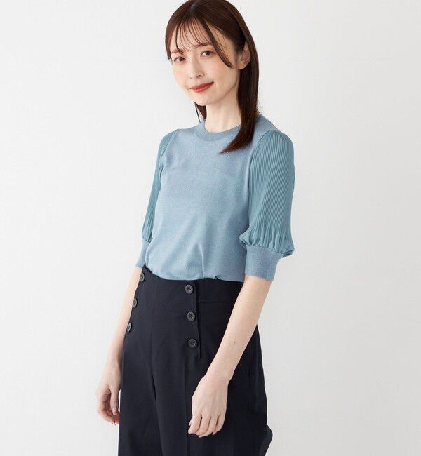 SHIPS Colors 「SHIPS Colors:〈手洗い可能〉プリーツ コンビ 5分袖 ニット◇」|ニット・セーター|