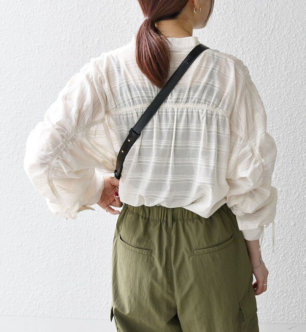 SHIPS any「SHIPS any: シアー ジャカード シャーリング バンドカラー シャツ」|シャツ・ブラウス|