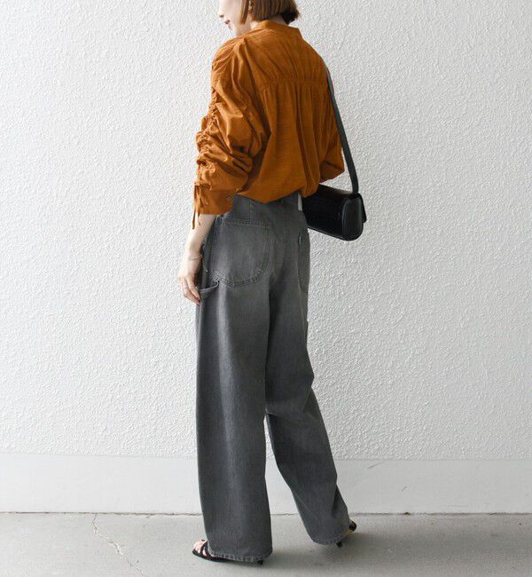 SHIPS any「SHIPS any: シアー ジャカード シャーリング バンドカラー シャツ」|シャツ・ブラウス|