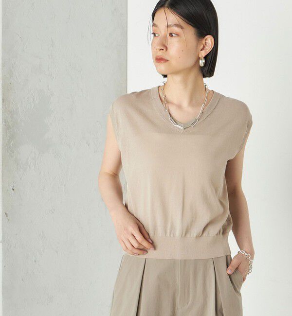 SHIPS for women「Wai＋:〈手洗い可能〉Vネック ベスト」|ニット・セーター|ベージュ