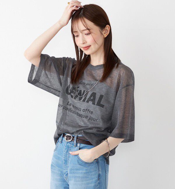 SHIPS Colors 「SHIPS Colors〈手洗い可能〉シアー ロゴ ニット TEE」|ニット・セーター|グレー