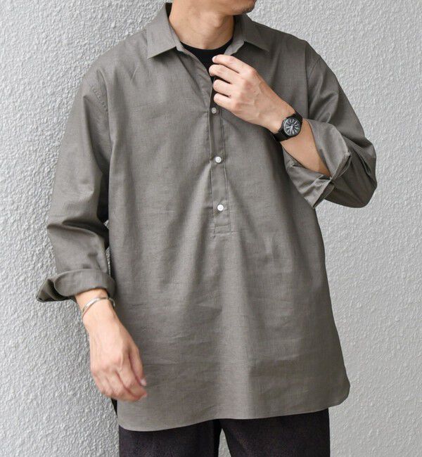 SHIPS any「SHIPS any: コットン/リネン 7分袖 スキッパー プルオーバー シャツ◇◇」|シャツ・ブラウス|オリーブ