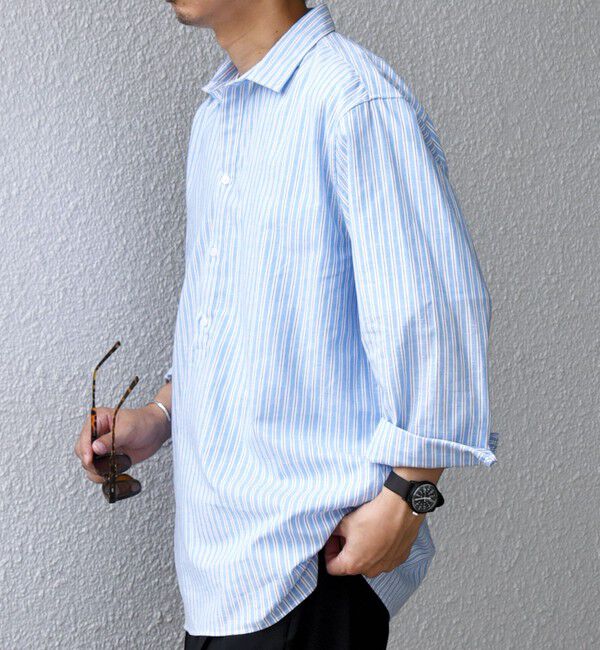 SHIPS any「SHIPS any: コットン/リネン 7分袖 スキッパー プルオーバー シャツ◇◇」|シャツ・ブラウス|ブルー