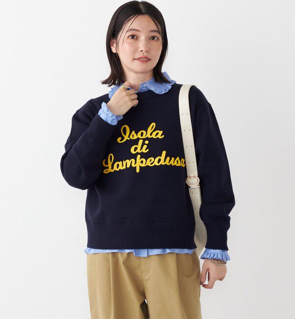 SHIPS Colors 「SHIPS Colors:〈手洗い可能〉スウェット ライク サガラ ロゴ ニット◇」|ニット・セーター|ネイビー