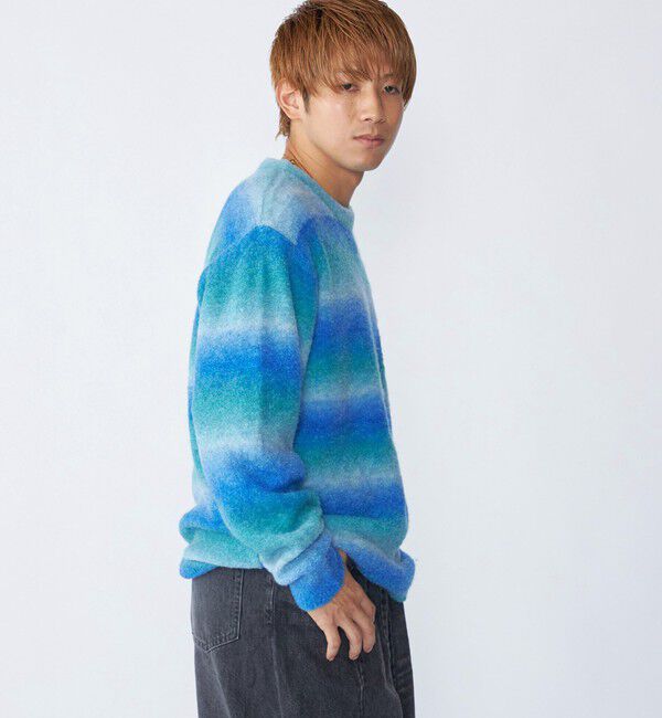 SHIPS「City Ambient Products: 〈手洗い可能〉グラデーション オンブレ ボーダー クルーネック ニット」|ニット・セーター|