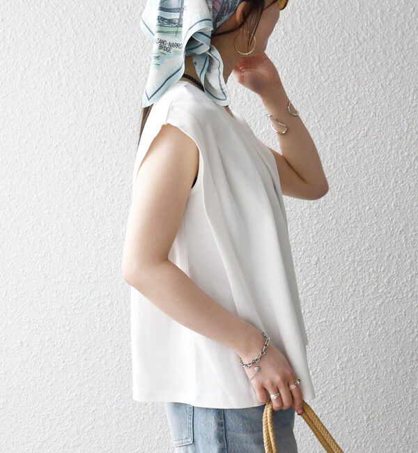 SHIPS any「《予約》SHIPS any:〈接触冷感/汗染み防止加工/洗濯機可能〉タック フレア ノースリーブ TEE」|Tシャツ・カットソー|