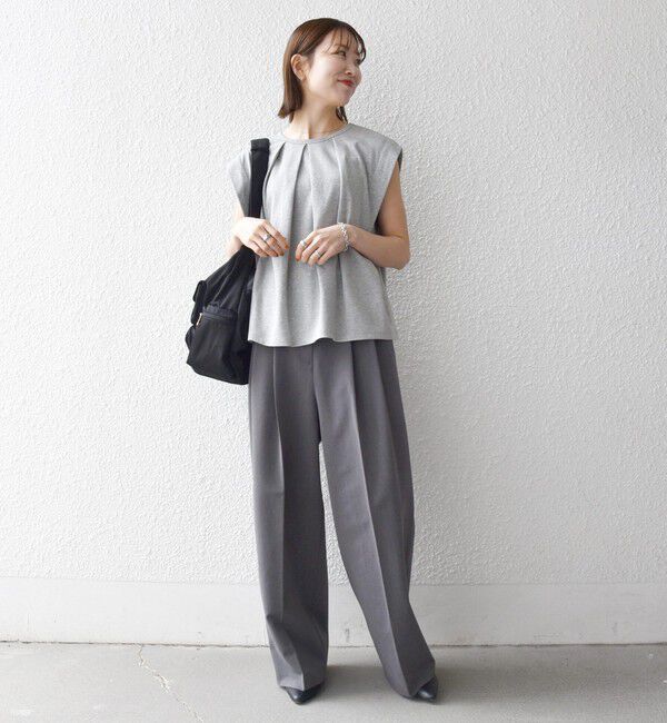 SHIPS any「《予約》SHIPS any:〈接触冷感/汗染み防止加工/洗濯機可能〉タック フレア ノースリーブ TEE」|Tシャツ・カットソー|