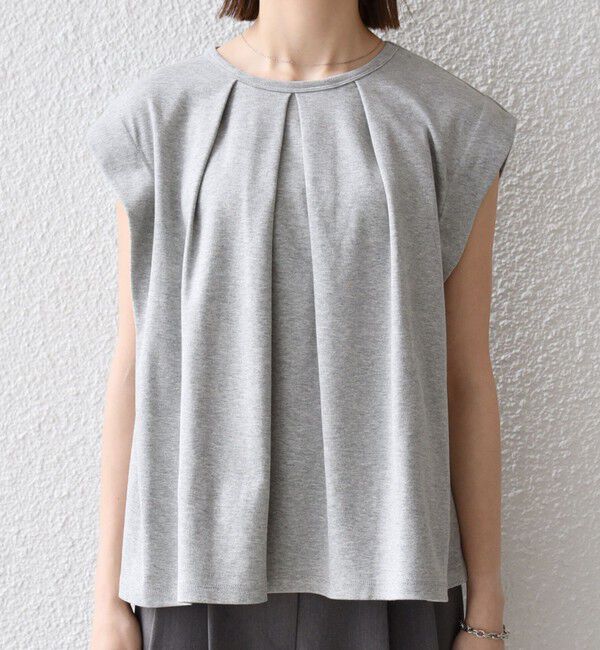 SHIPS any「《予約》SHIPS any:〈接触冷感/汗染み防止加工/洗濯機可能〉タック フレア ノースリーブ TEE」|Tシャツ・カットソー|