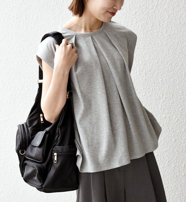 SHIPS any「《予約》SHIPS any:〈接触冷感/汗染み防止加工/洗濯機可能〉タック フレア ノースリーブ TEE」|Tシャツ・カットソー|