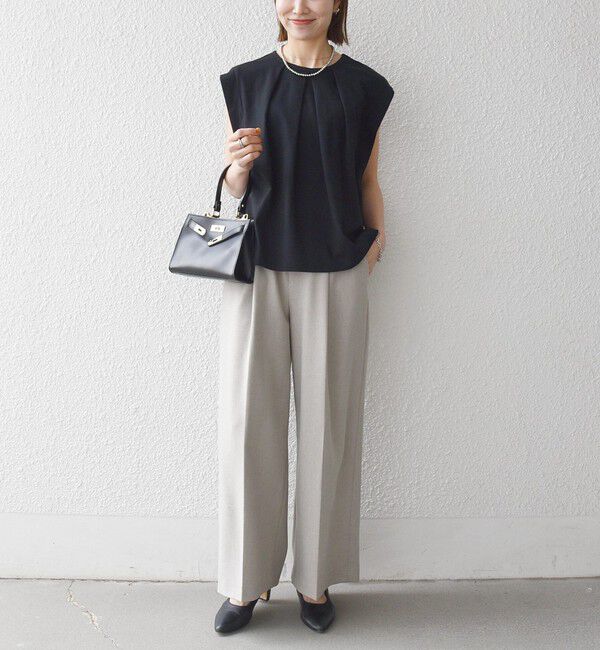 SHIPS any「《予約》SHIPS any:〈接触冷感/汗染み防止加工/洗濯機可能〉タック フレア ノースリーブ TEE」|Tシャツ・カットソー|