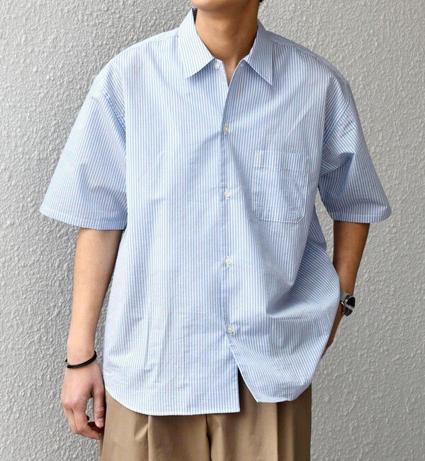 SHIPS any「SHIPS any: JAPAN MADE ブルー ストライプ/ソリッド レギュラーカラー 半袖 シャツ◆」|シャツ・ブラウス|