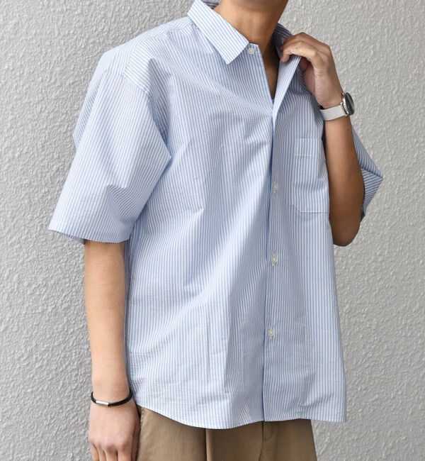 SHIPS any「SHIPS any: JAPAN MADE ブルー ストライプ/ソリッド レギュラーカラー 半袖 シャツ◆」|シャツ・ブラウス|