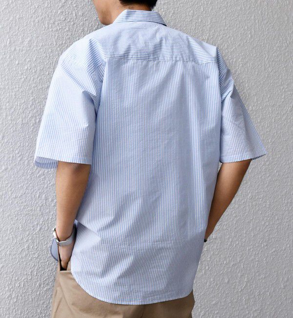 SHIPS any「SHIPS any: JAPAN MADE ブルー ストライプ/ソリッド レギュラーカラー 半袖 シャツ◆」|シャツ・ブラウス|
