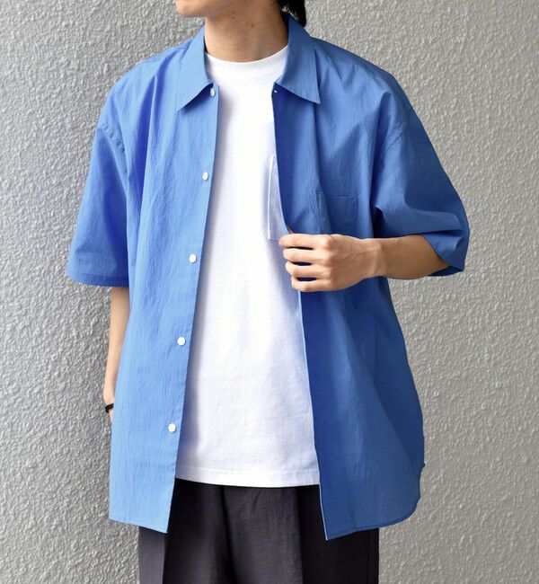 SHIPS any「SHIPS any: JAPAN MADE ブルー ストライプ/ソリッド レギュラーカラー 半袖 シャツ◆」|シャツ・ブラウス|ロイヤルブルー