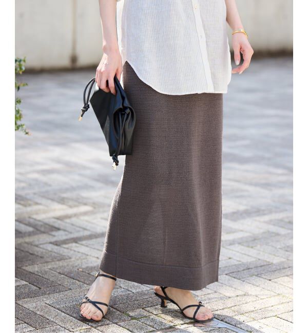 SLOBE IENA「《追加予約》テープヤーンニットスカート」|スカート|カーキ