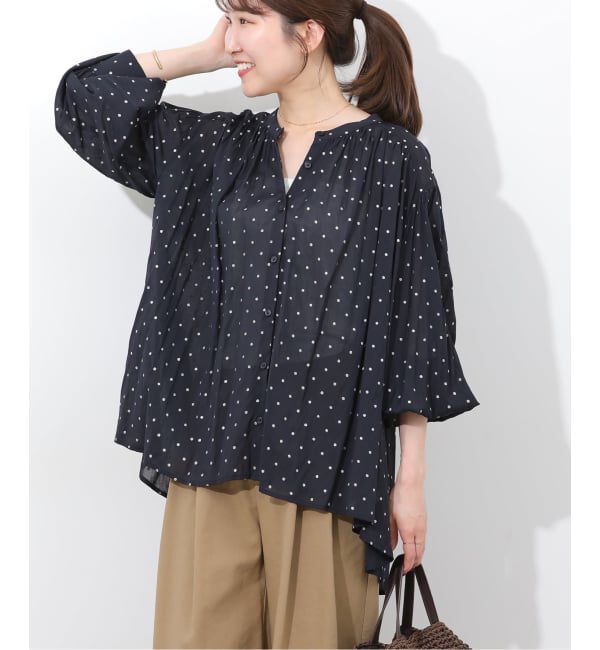 JOURNAL STANDARD relume「グリッタードットギャザーブラウス」|シャツ・ブラウス|ネイビー