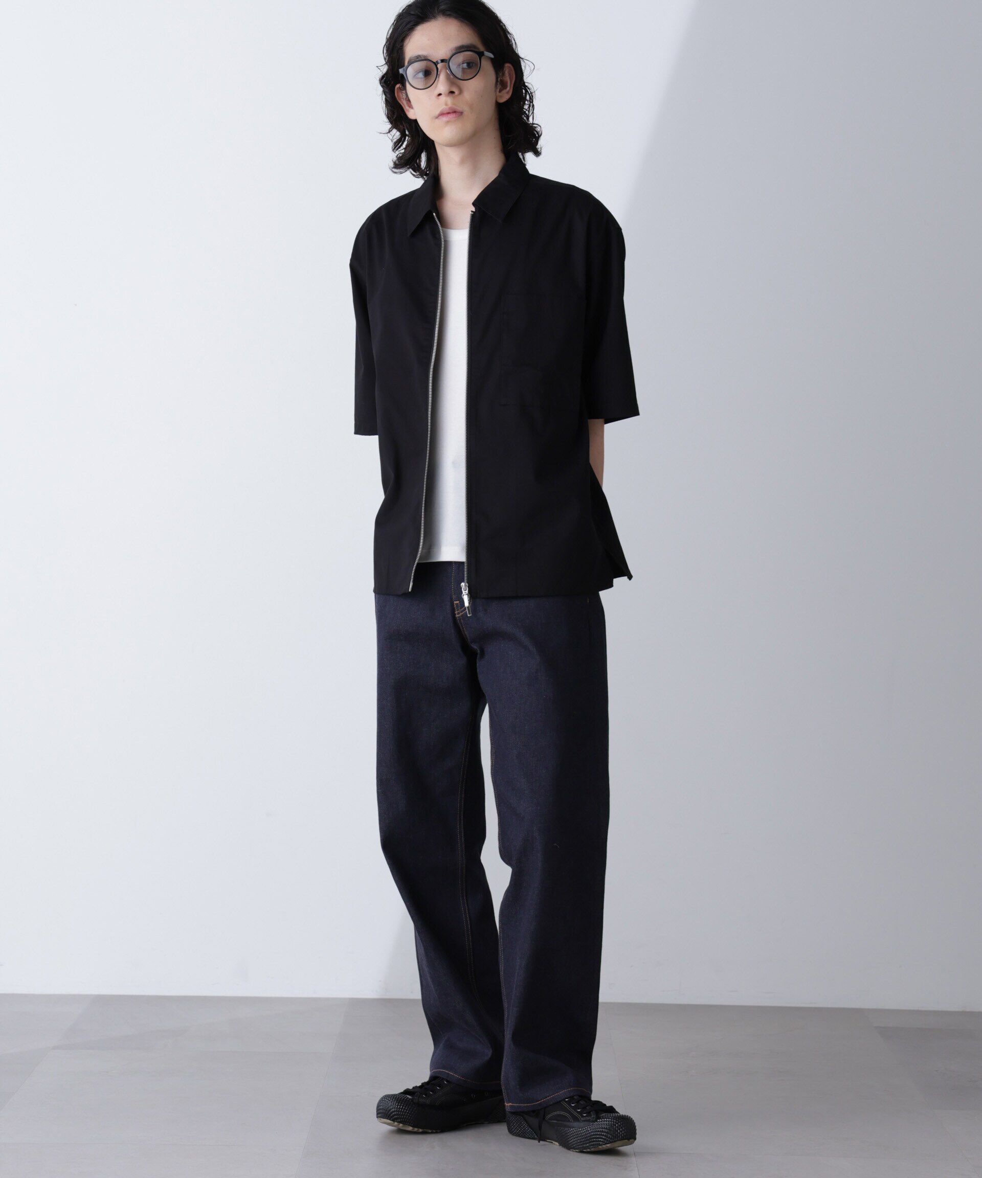 nano･universe「ピーチスキンジップアップシャツ」|シャツ・ブラウス|