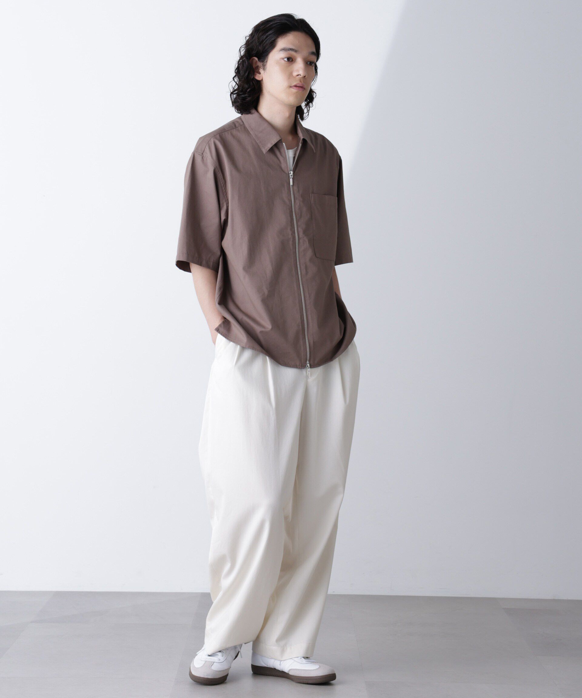 nano･universe「ピーチスキンジップアップシャツ」|シャツ・ブラウス|