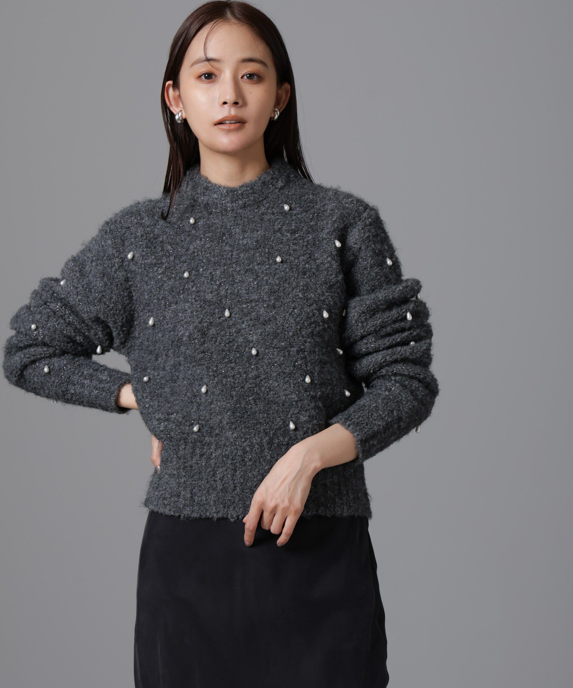 nano･universe「ラメブークレ雫パールニット」|ニット・セーター|