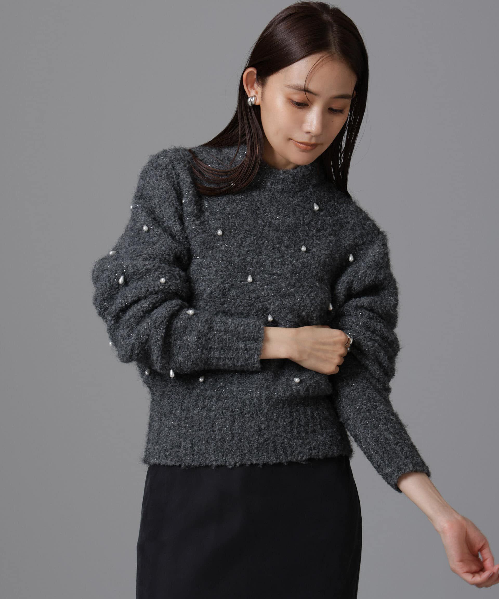 nano･universe「ラメブークレ雫パールニット」|ニット・セーター|