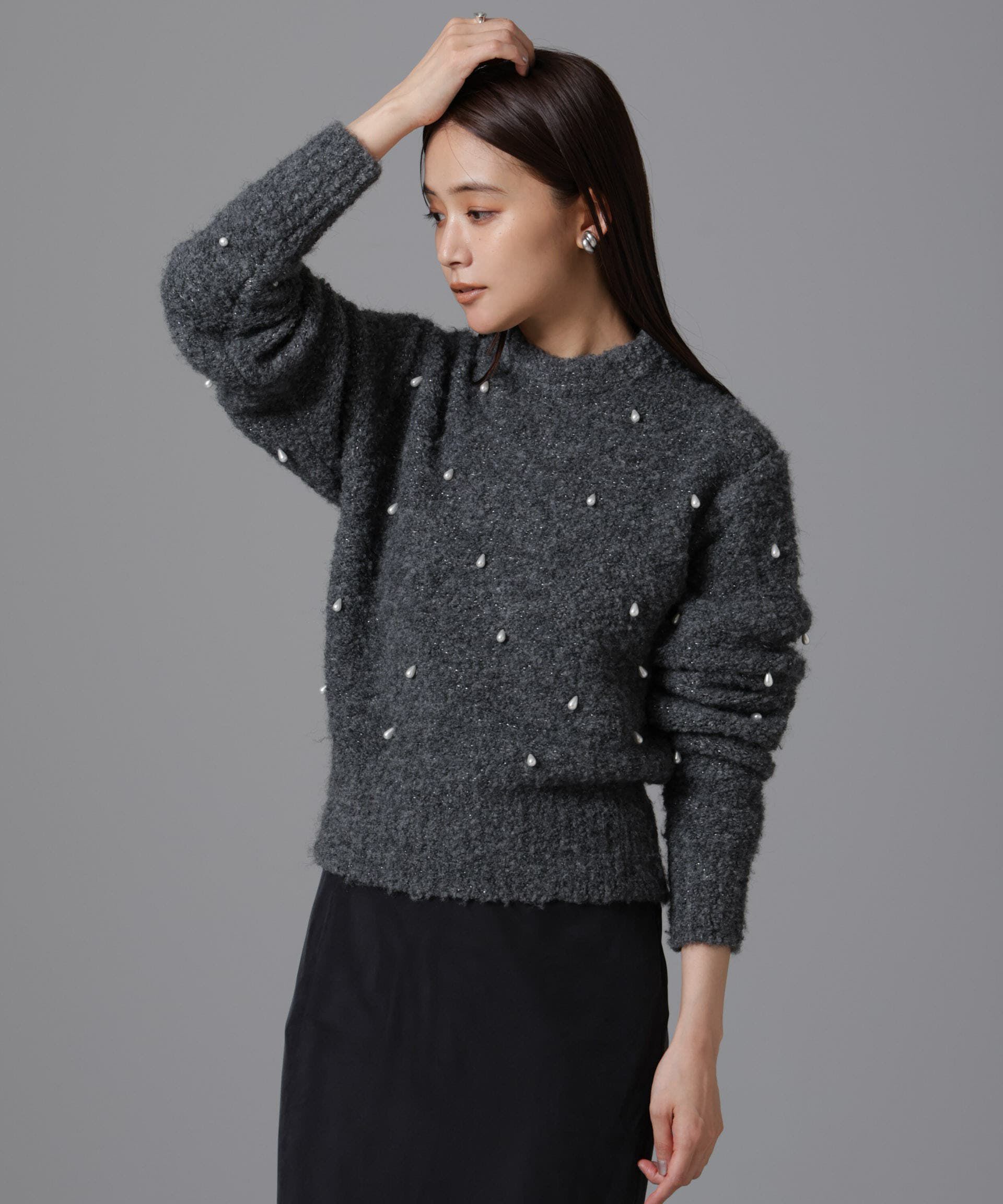 nano･universe「ラメブークレ雫パールニット」|ニット・セーター|