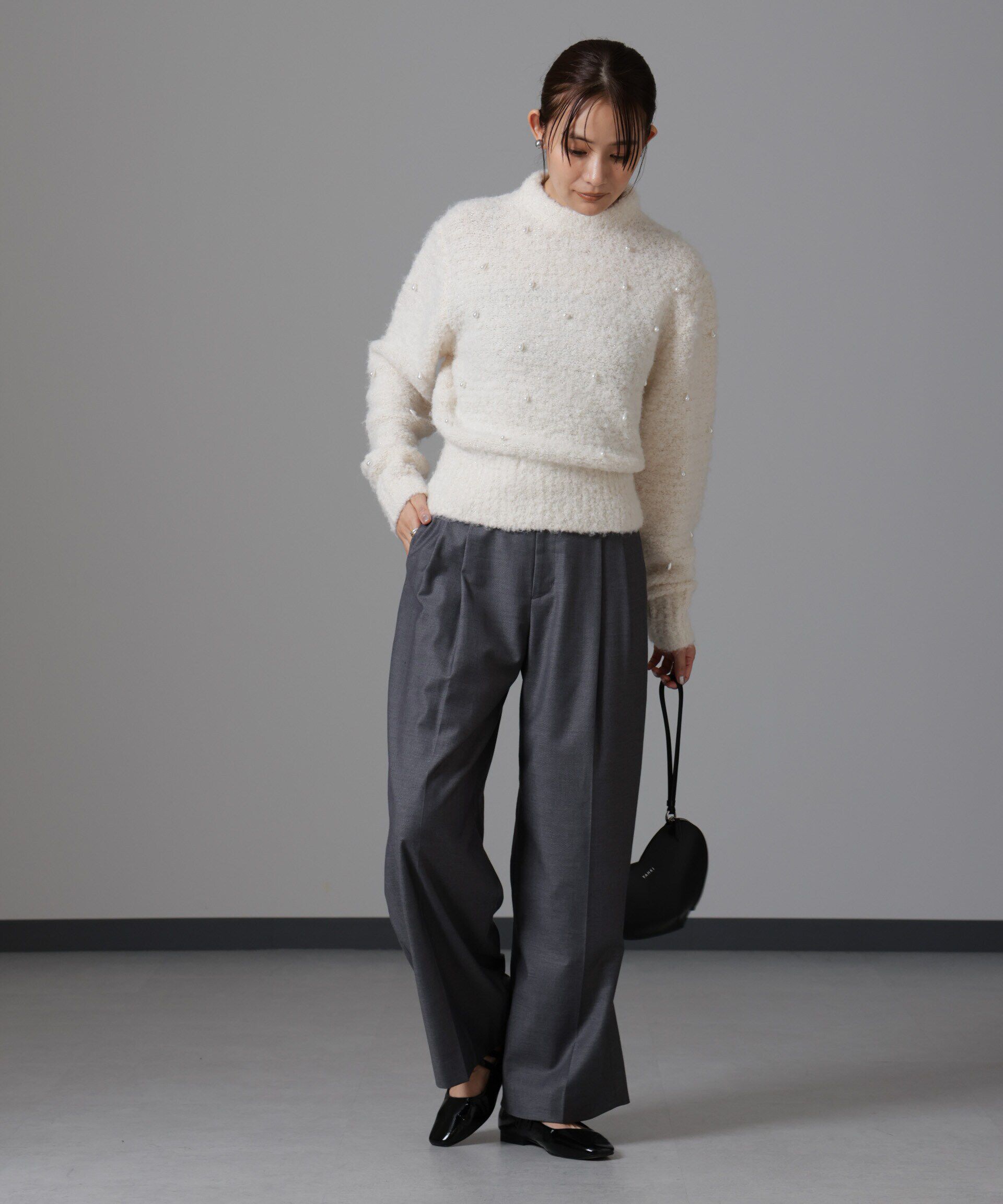 nano･universe「ラメブークレ雫パールニット」|ニット・セーター|