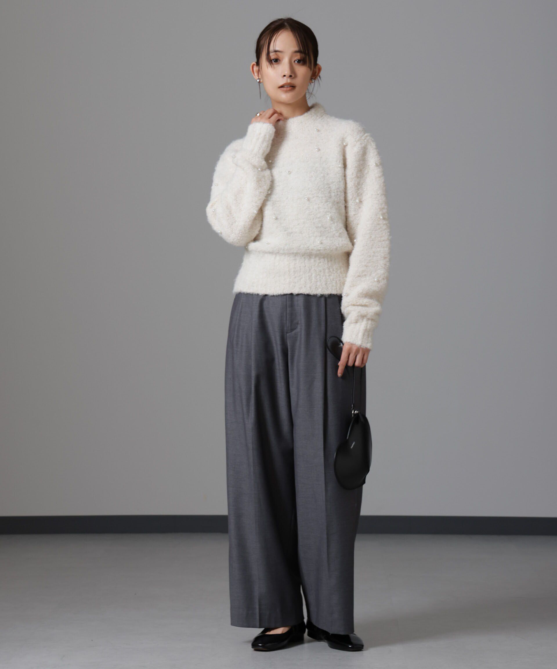 nano･universe「ラメブークレ雫パールニット」|ニット・セーター|