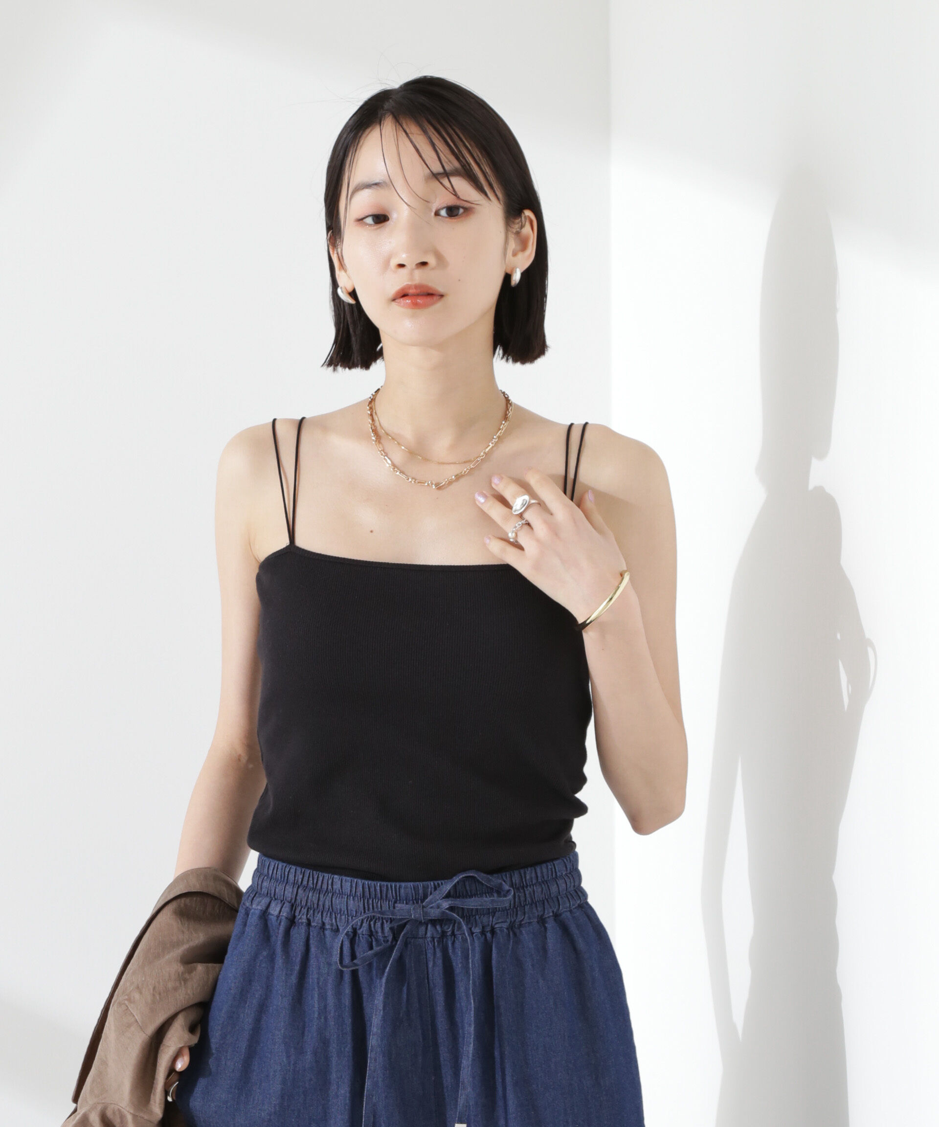 nano･universe「抗菌防臭リブカップ付きダブルストラップキャミソール」|Tシャツ・カットソー|