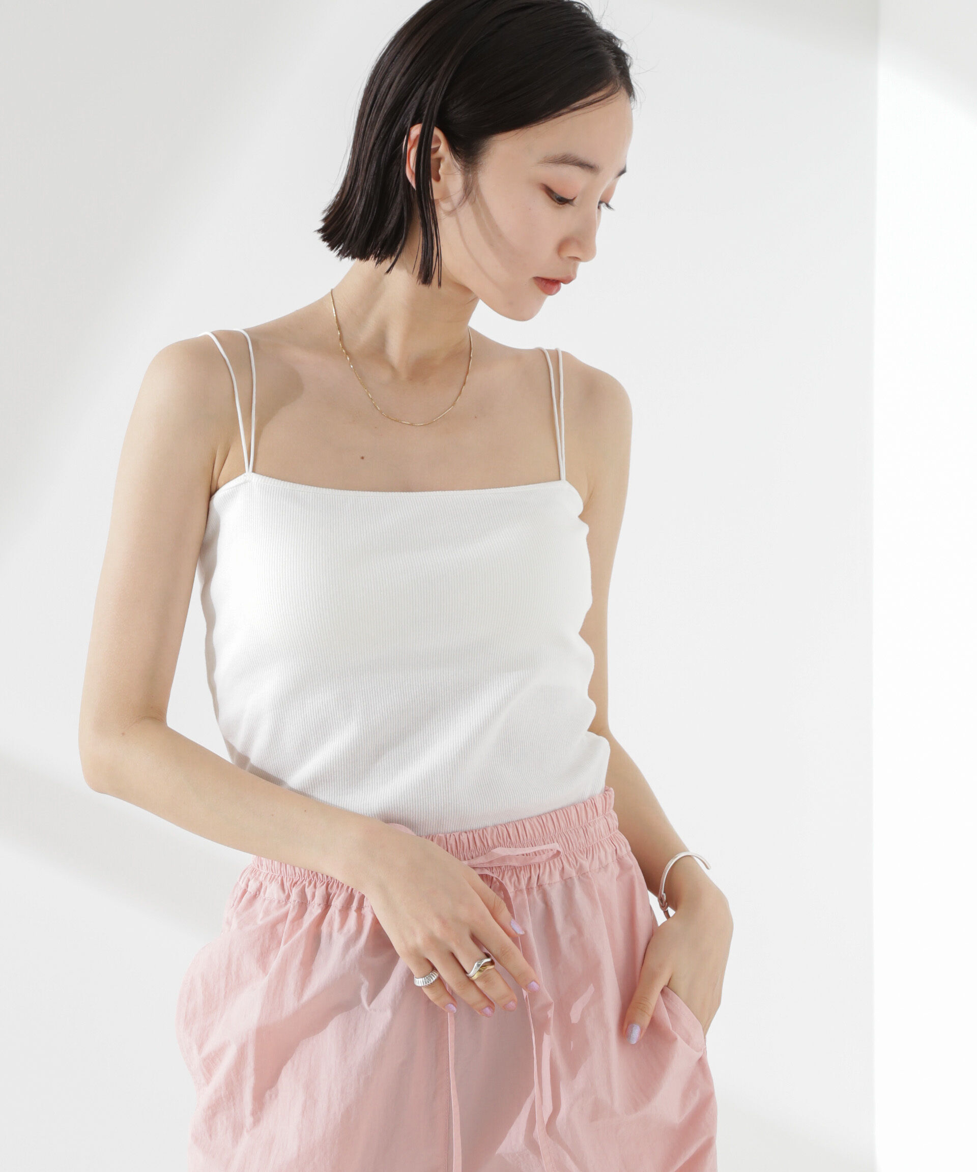 nano･universe「抗菌防臭リブカップ付きダブルストラップキャミソール」|Tシャツ・カットソー|