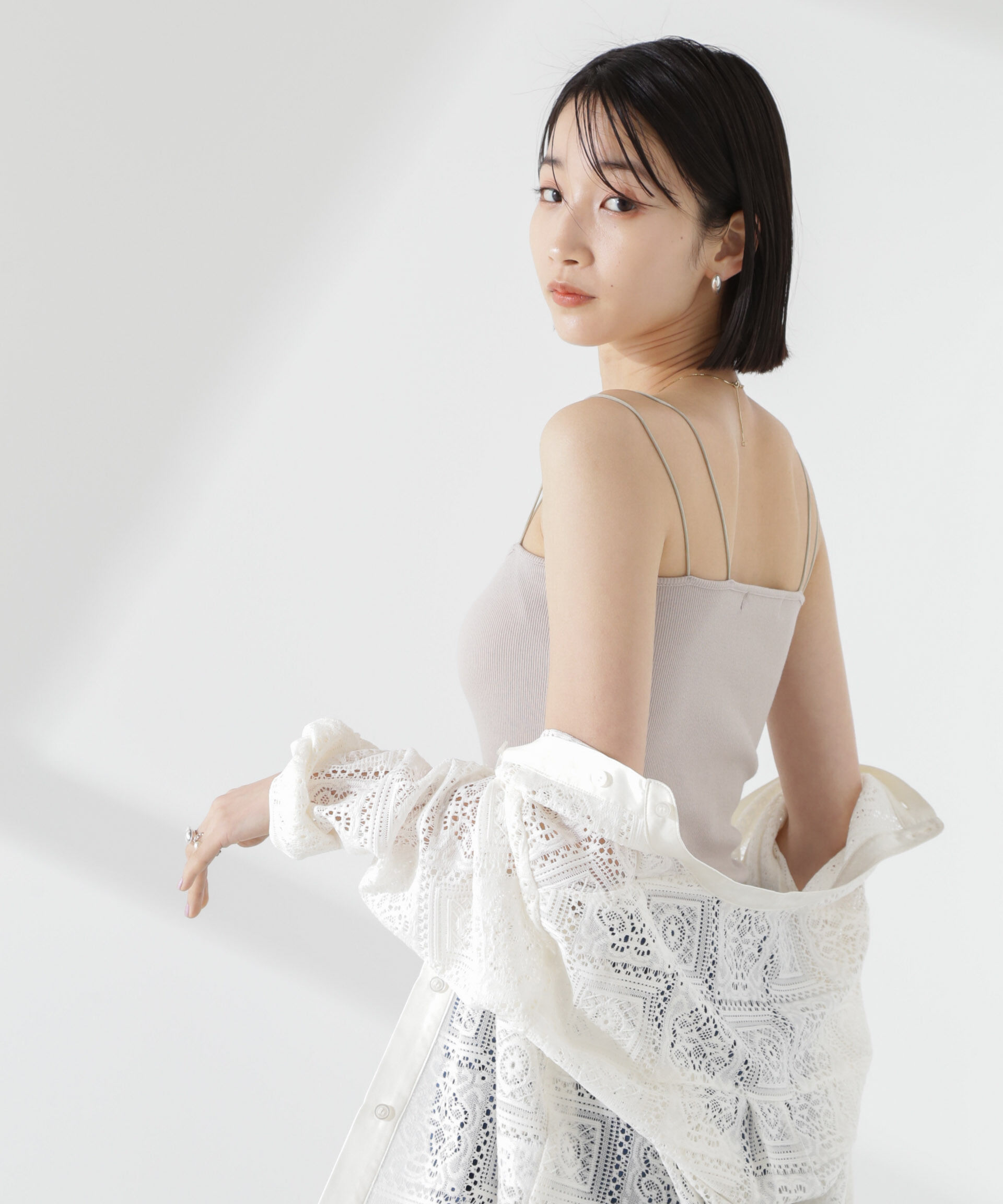 nano･universe「抗菌防臭リブカップ付きダブルストラップキャミソール」|Tシャツ・カットソー|