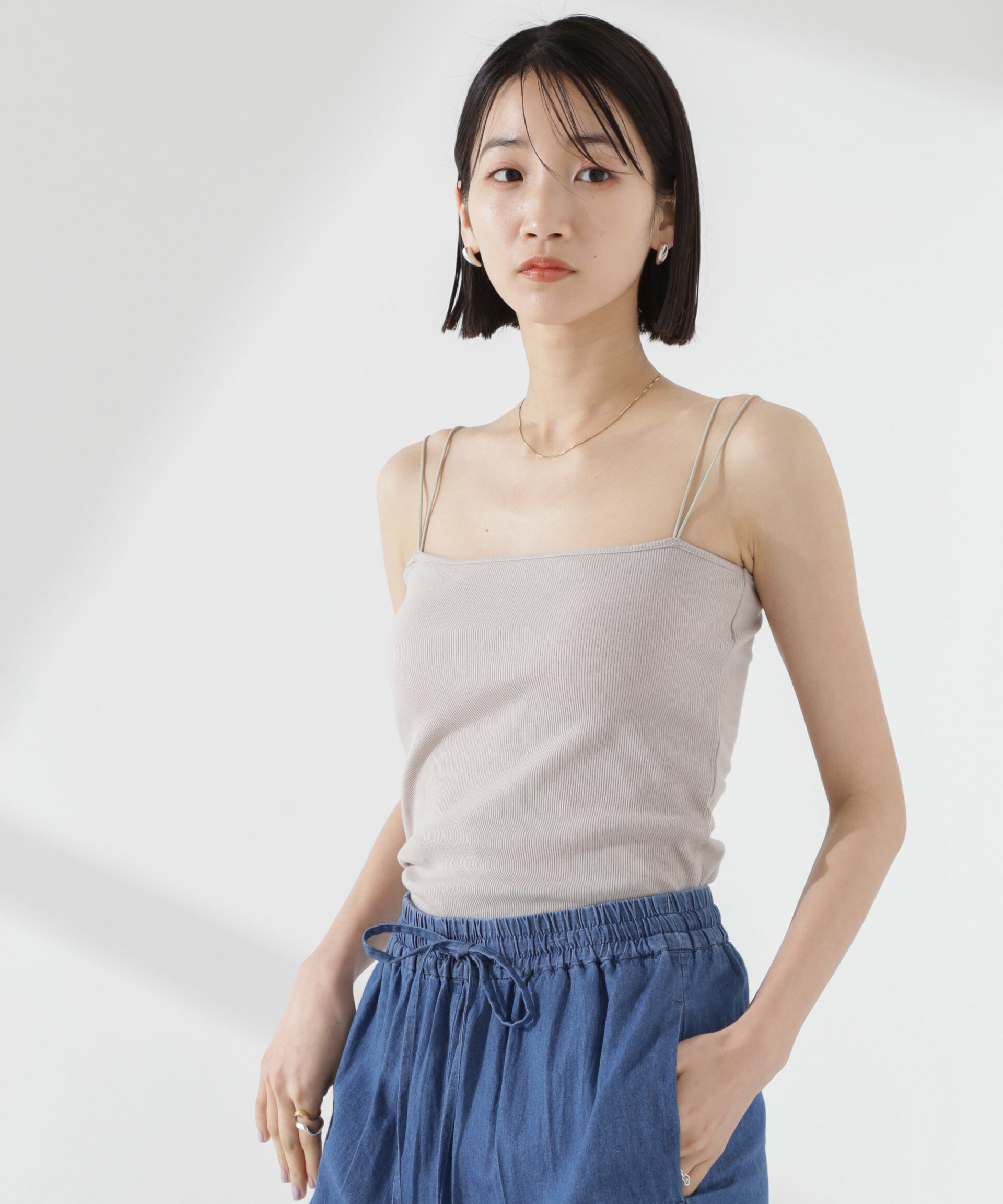 nano･universe「抗菌防臭リブカップ付きダブルストラップキャミソール」|Tシャツ・カットソー|