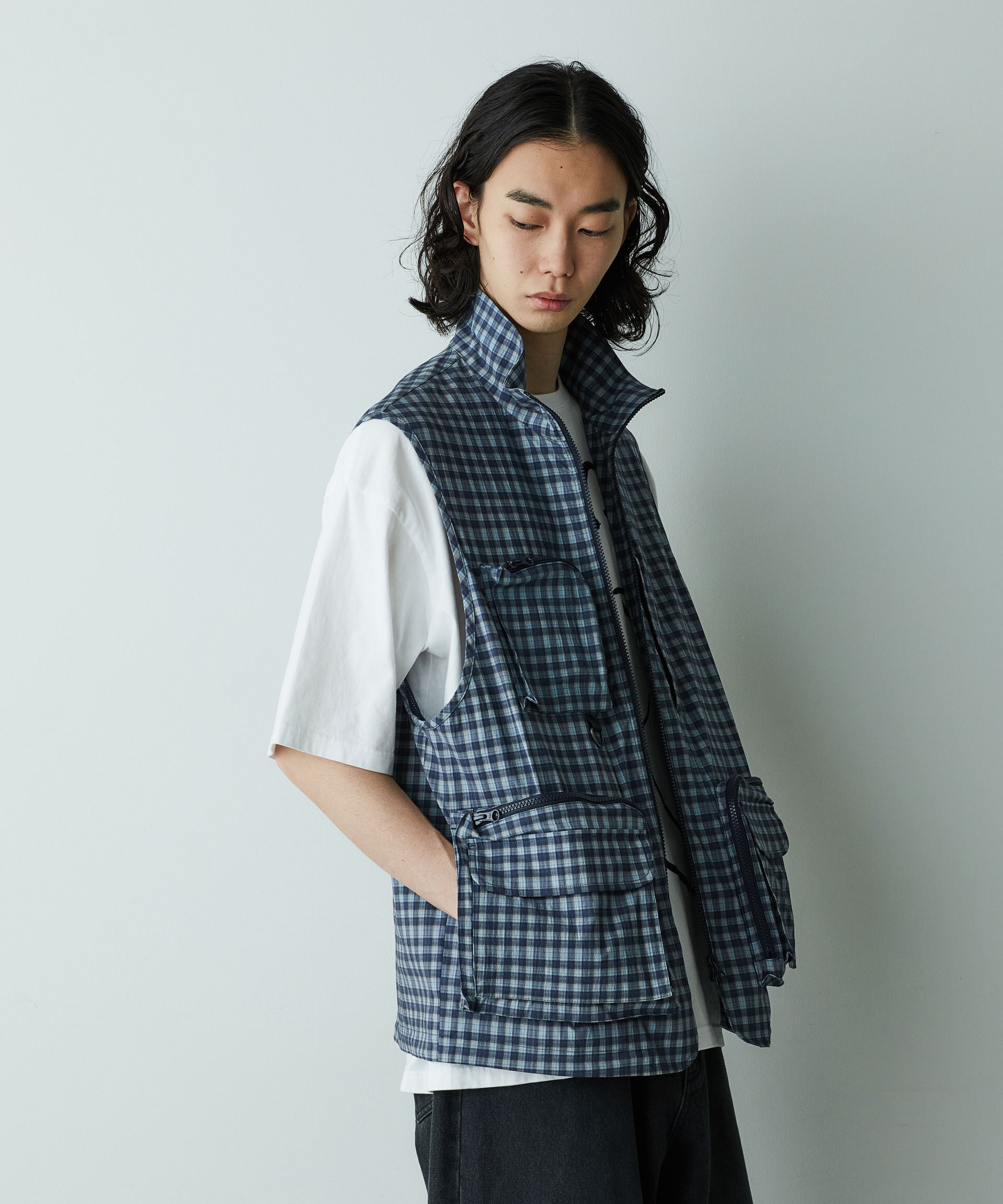 nano･universe「「HOTEL PALACE」オテルパラス デジタルプリントトラベルチェックベスト」|ダウンベスト・ベスト|