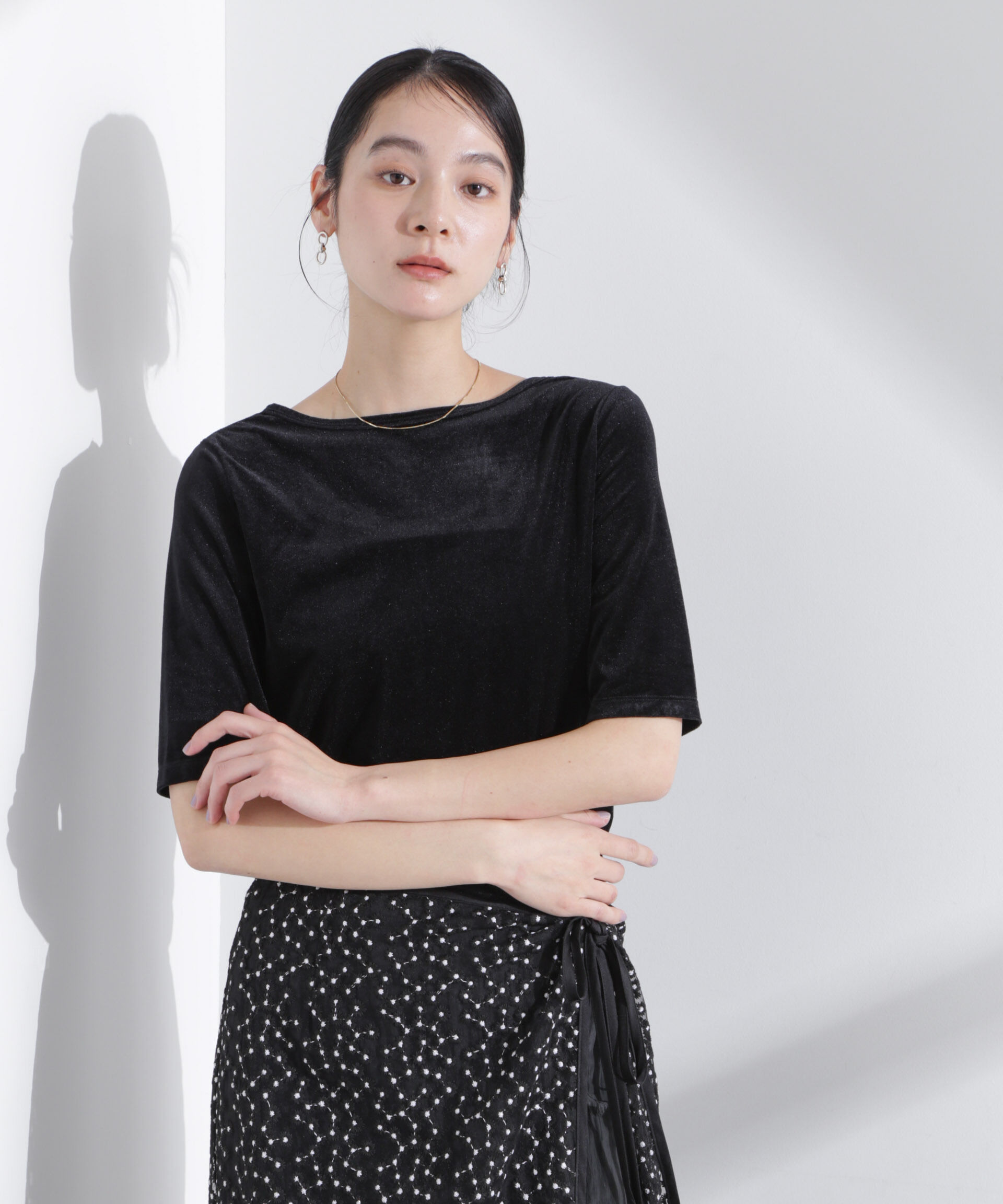 nano･universe「シアーベロアバックオープン5分袖Tシャツ」|Tシャツ・カットソー|