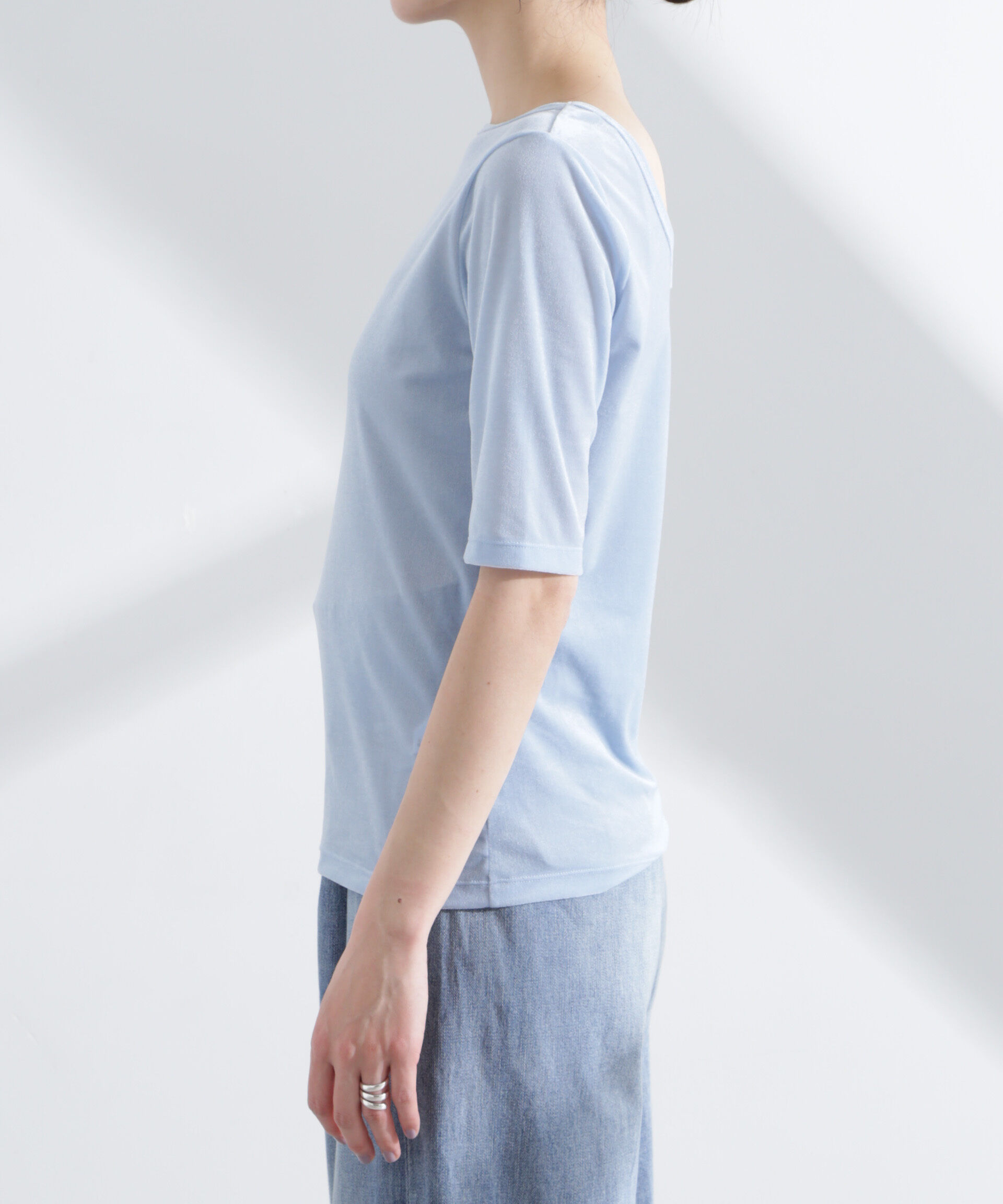 nano･universe「シアーベロアバックオープン5分袖Tシャツ」|Tシャツ・カットソー|